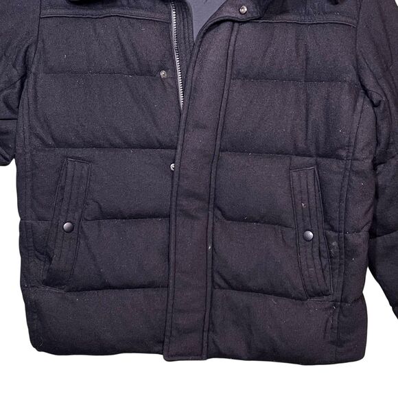 Uniqlo Down Puffer Jacket Womens Small Black Wool Blend Hooded Winter Coat Warm - Picture 10 of 13